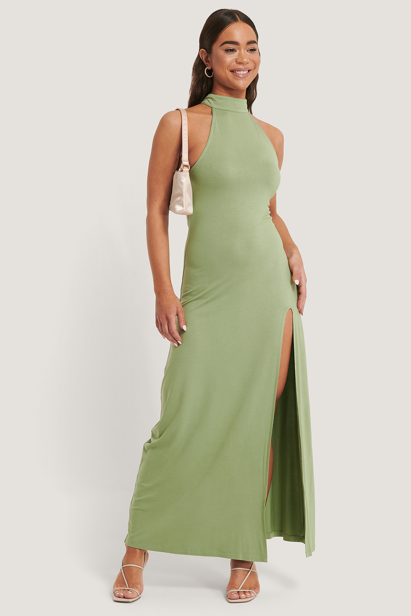 High Neck Maxi Dress Green | na-kd.com